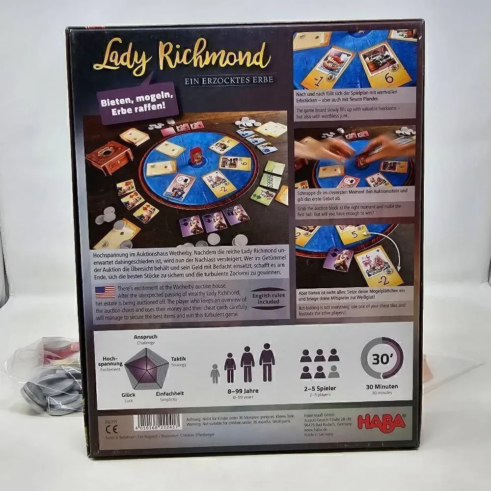 LADY RICHMOND BOARD GAME HABA FAMILY SPANISH GERMAN 2-5 PLAYERS COMPLETE